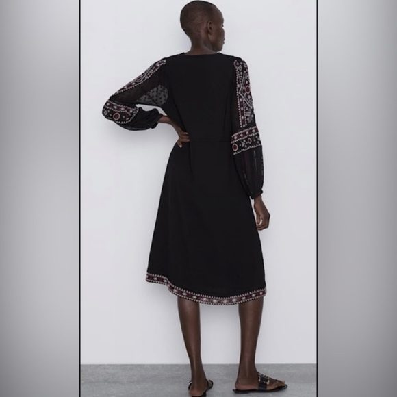 Gorgeous Zara midi dot mesh dress embroidered with sheer sleeves - Picture 3 of 9